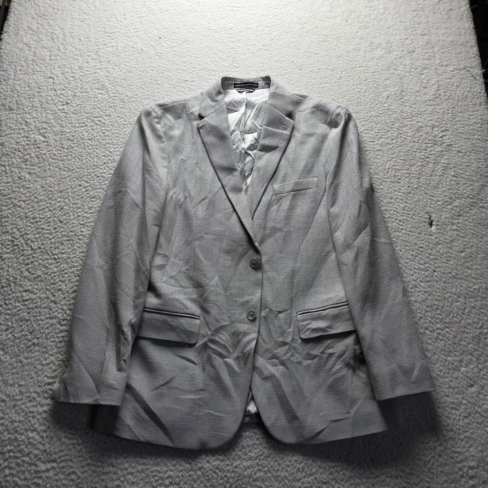 Tommy Hilfiger Suit Jacket Mens 44R Gray Tweed Stretch Viscose Blend 2 Button